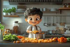 Young boy happily preparing fresh in, a Photo by Tanuart