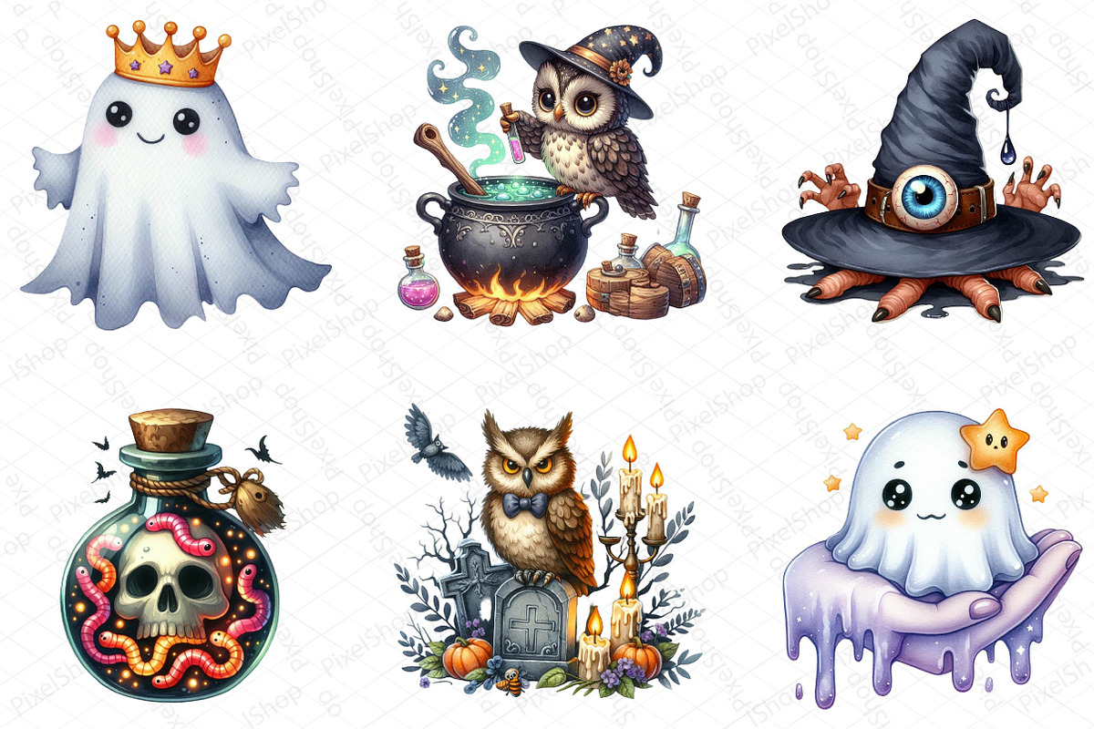Watercolor Spooky Weird Halloween, an Illustration by DreamPrint404 (Photo 3 of 5)