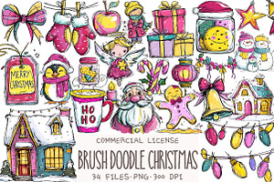 Brush Doodle Christmas Clipart, an Illustration by OK Design
