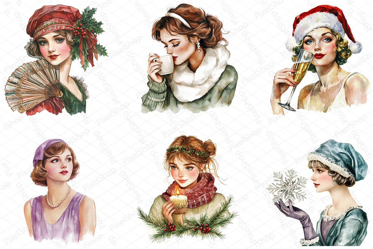 1920 Coquette Christmas Girls Clipar, an Illustration by DreamPrint404 (Photo 5 of 7)