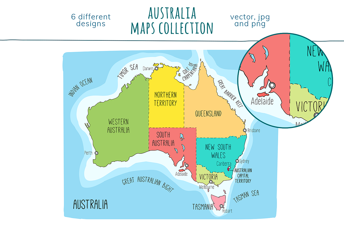 Australia Maps Collection, an Education Illustration by Illustrationsforteachers (Photo 2 of 6)