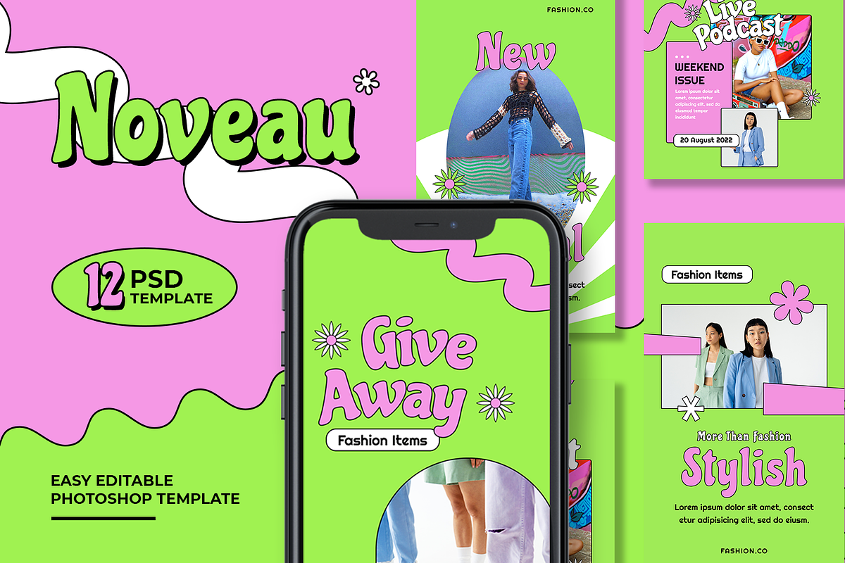 Noveau Y2K Instagram Template, a Social Media Template by Shinra Labs (Photo 1 of 6)