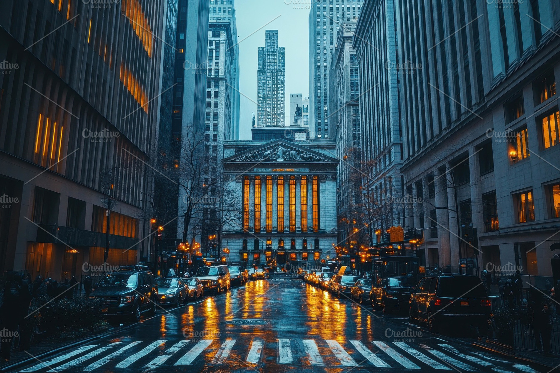 Street view of a city at dusk showca, a Photo by Tanuart