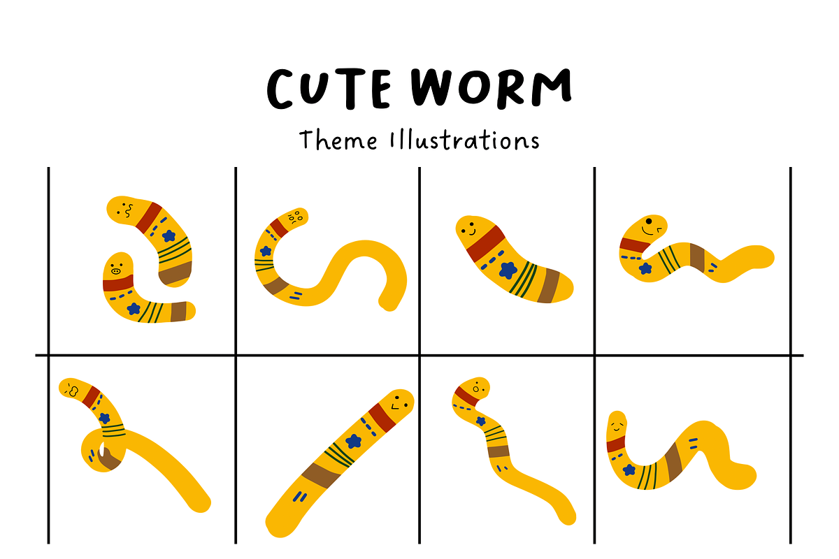 Cute Worm Illustration Set, an Animal Illustration by The Journey Atelier (Photo 1 of 8)