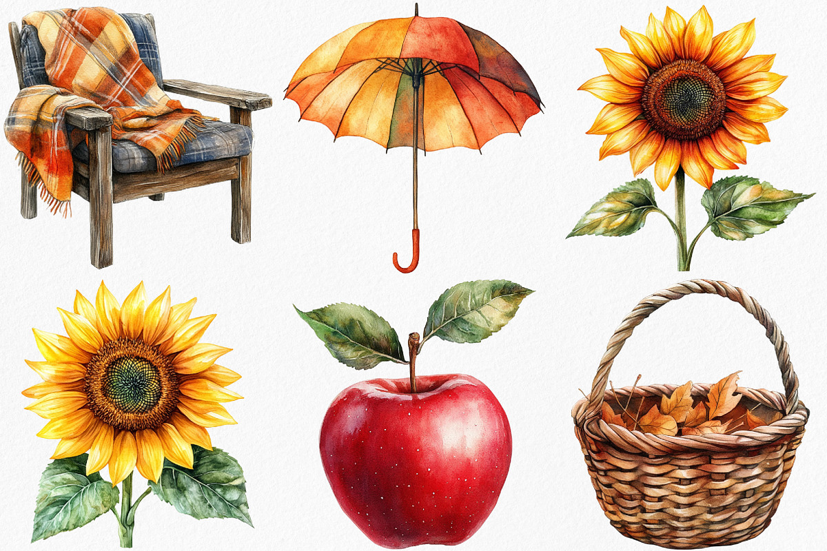 Watercolor Minimalist Autumn Clipart, an Illustration by Canvas Craft (Photo 2 of 7)