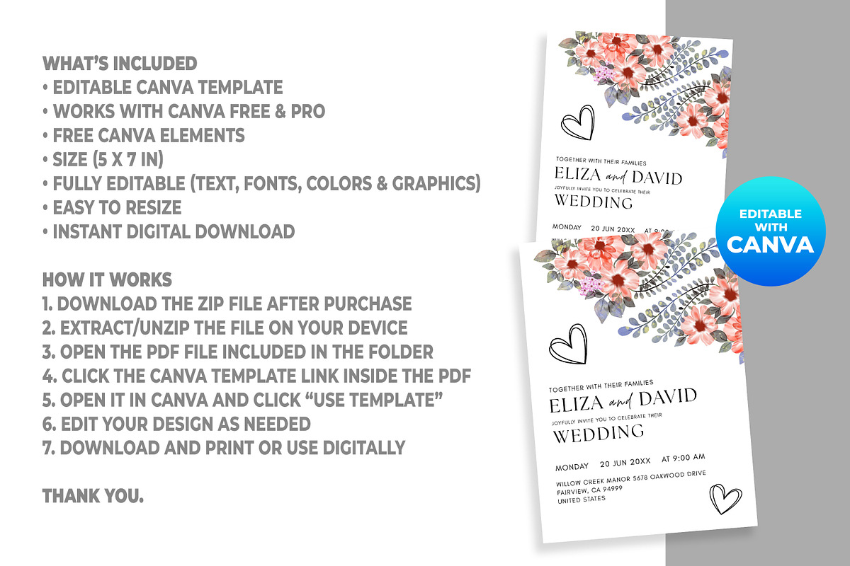 Watercolor Floral Wedding Invitation, an Invitation Template by M9 Design (Photo 5 of 5)