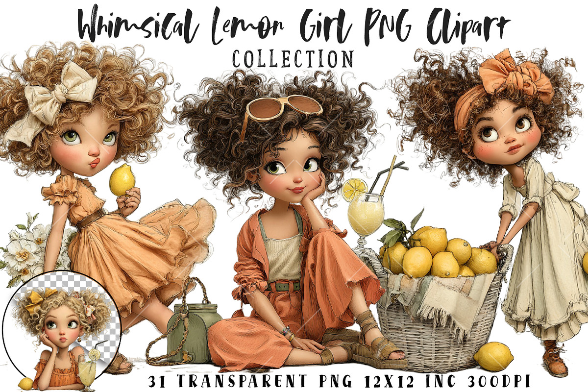 Whimsical Lemon Girl PNG Clipart, an Illustration by OK Design (Photo 1 of 6)