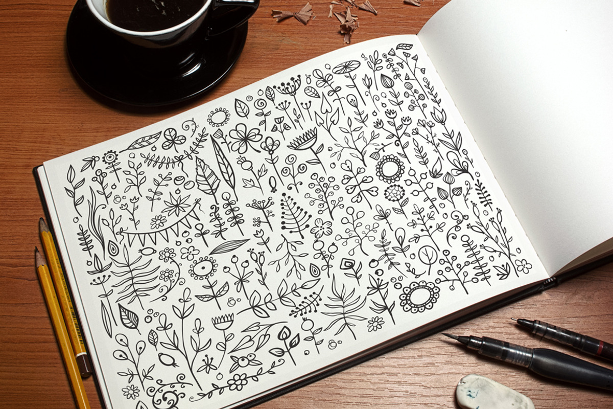 Set of hand-drawn floral elements, a Decorative Illustration by Elena Paletskaya (Photo 2 of 5)