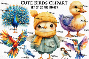 Cute Birds Clipart, an Illustration by Craft Nest