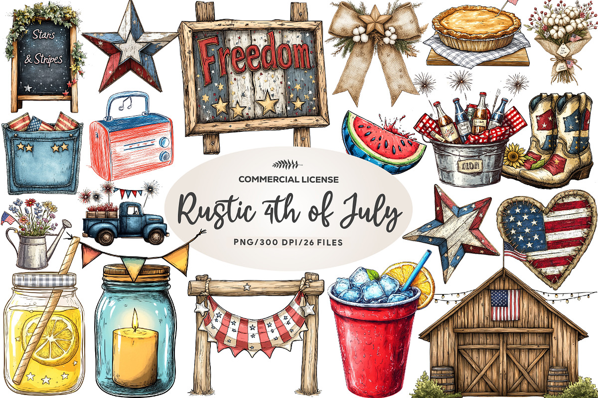 Rustic 4th of July Clipart, an Illustration by CreationArt (Photo 1 of 5)