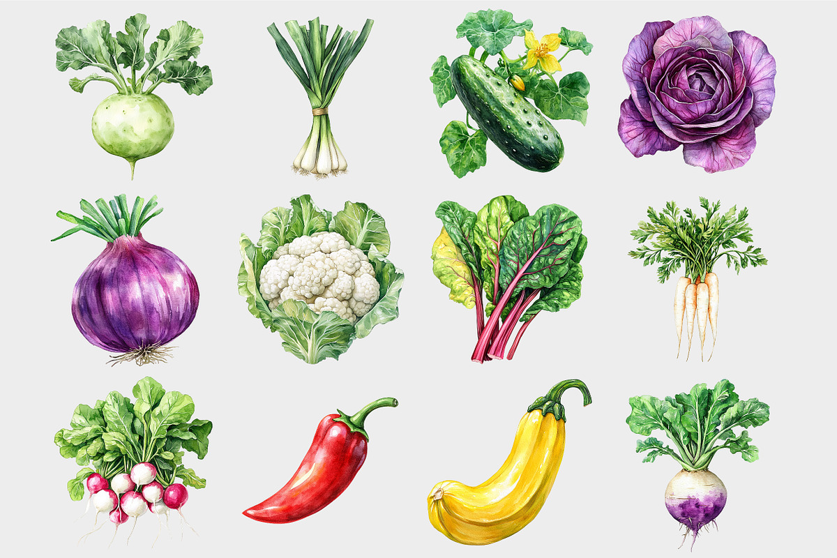 Watercolor Vegetables Clipart, a Seasonal Illustration by Design Market (Photo 4 of 5)