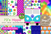 70's Hippie Digital Paper Clipart, a Pattern Graphic by JennyL Designs (Thumbnail 1 of 5)