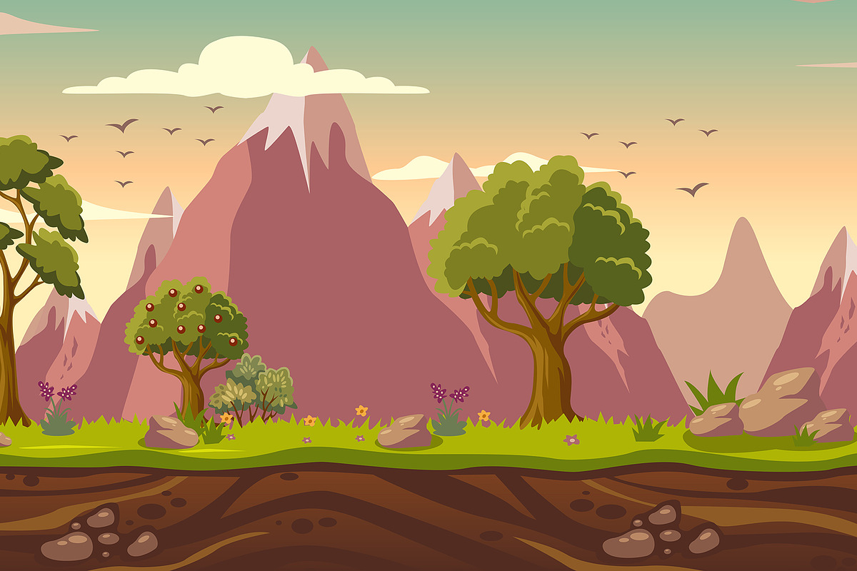 2D Nature Mountain Game Background, a Decorative Illustration by Vowx Studios (Photo 3 of 3)