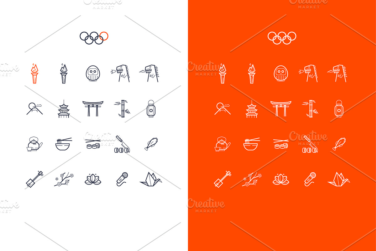 vector japanese line art icons set, an Outline Icon by fet