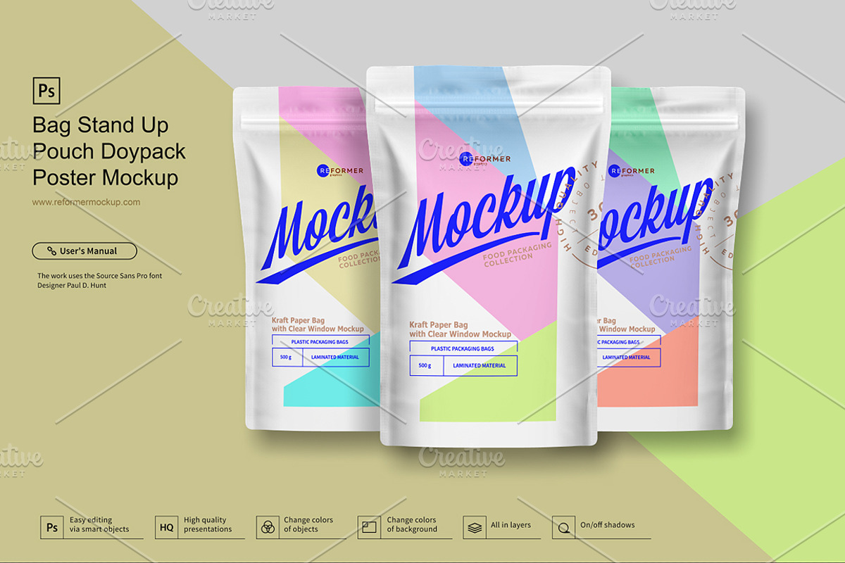 Stand Up Pouch Doypack Poster Mockup, a Packaging Mockup by Reformer Mockup