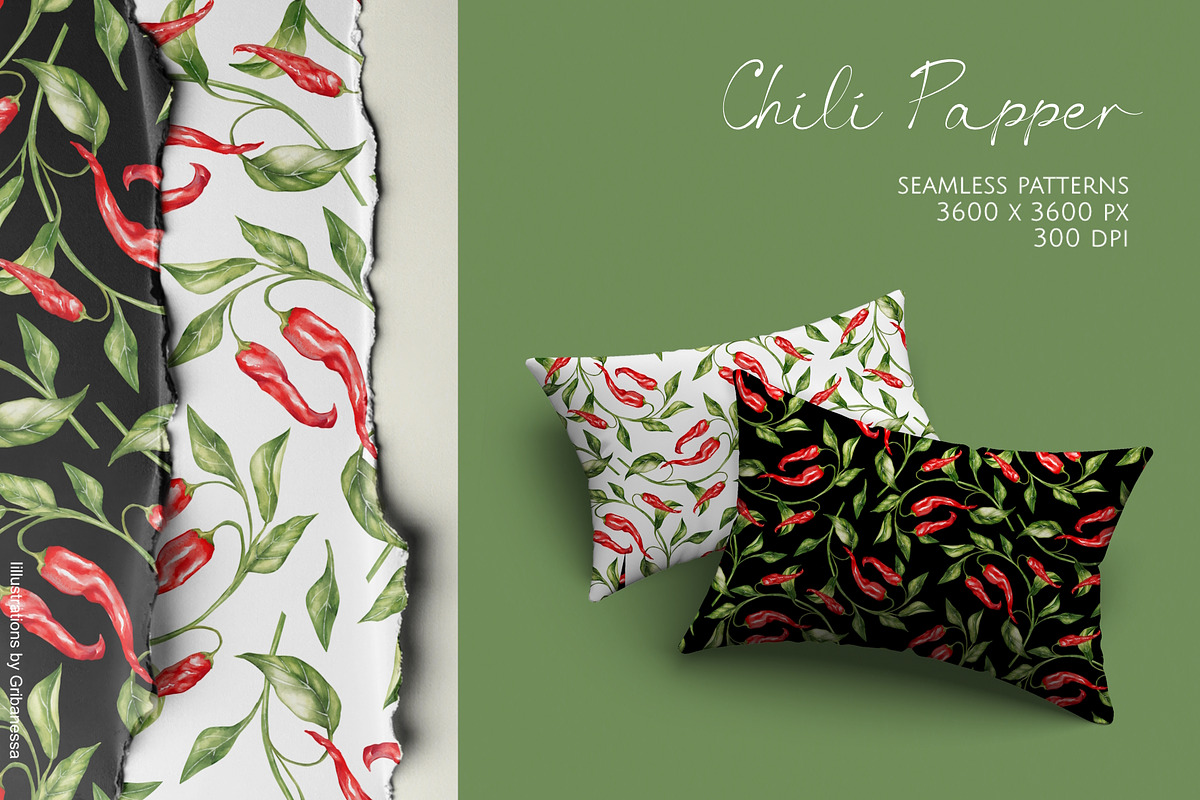 Chili Pepper Seamless Patterns Set, a Pattern Graphic by Gribanessa (Photo 1 of 3)