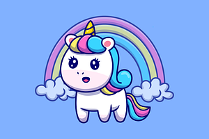 Cute Unicorn With Rainbow Cartoon