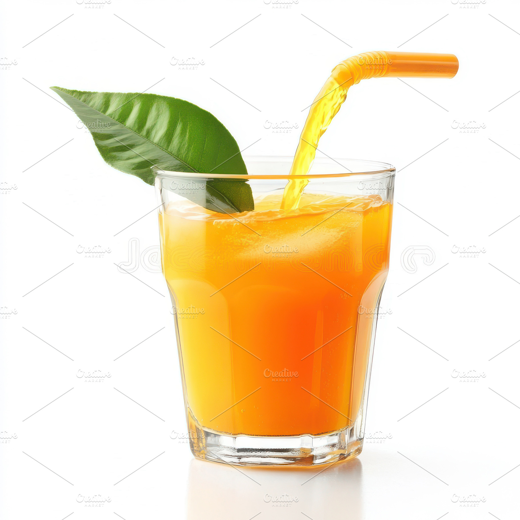 Orange juice pouring into glass with, a Food & Drink Photo by Pixeness Studio