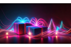 Neon-colored presents with glowing, a Holiday Photo by Igor Tichonow