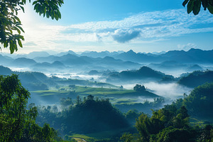 Clear blue sky and tranquil morning, a Photo by Pavel_design
