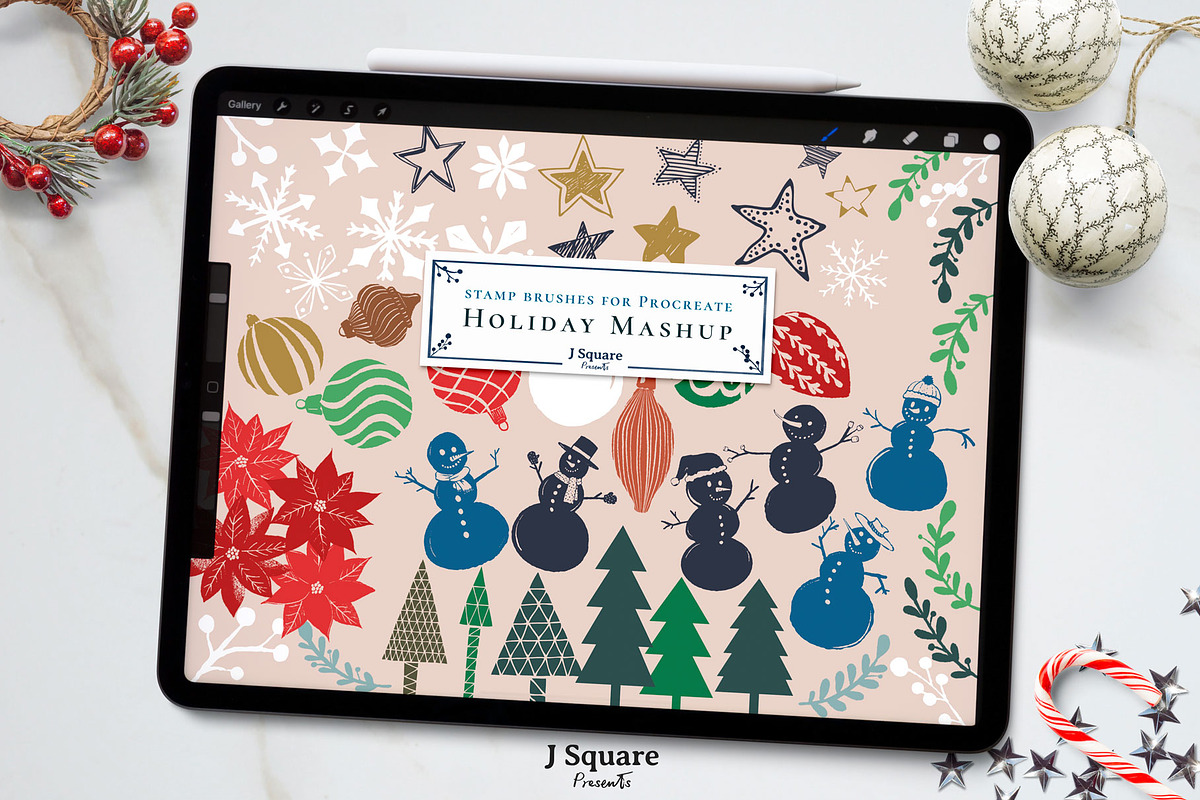 Holiday Mashup Pattern & Stamp Brush, a Brush Add-On by JSquarePresents (Photo 2 of 11)