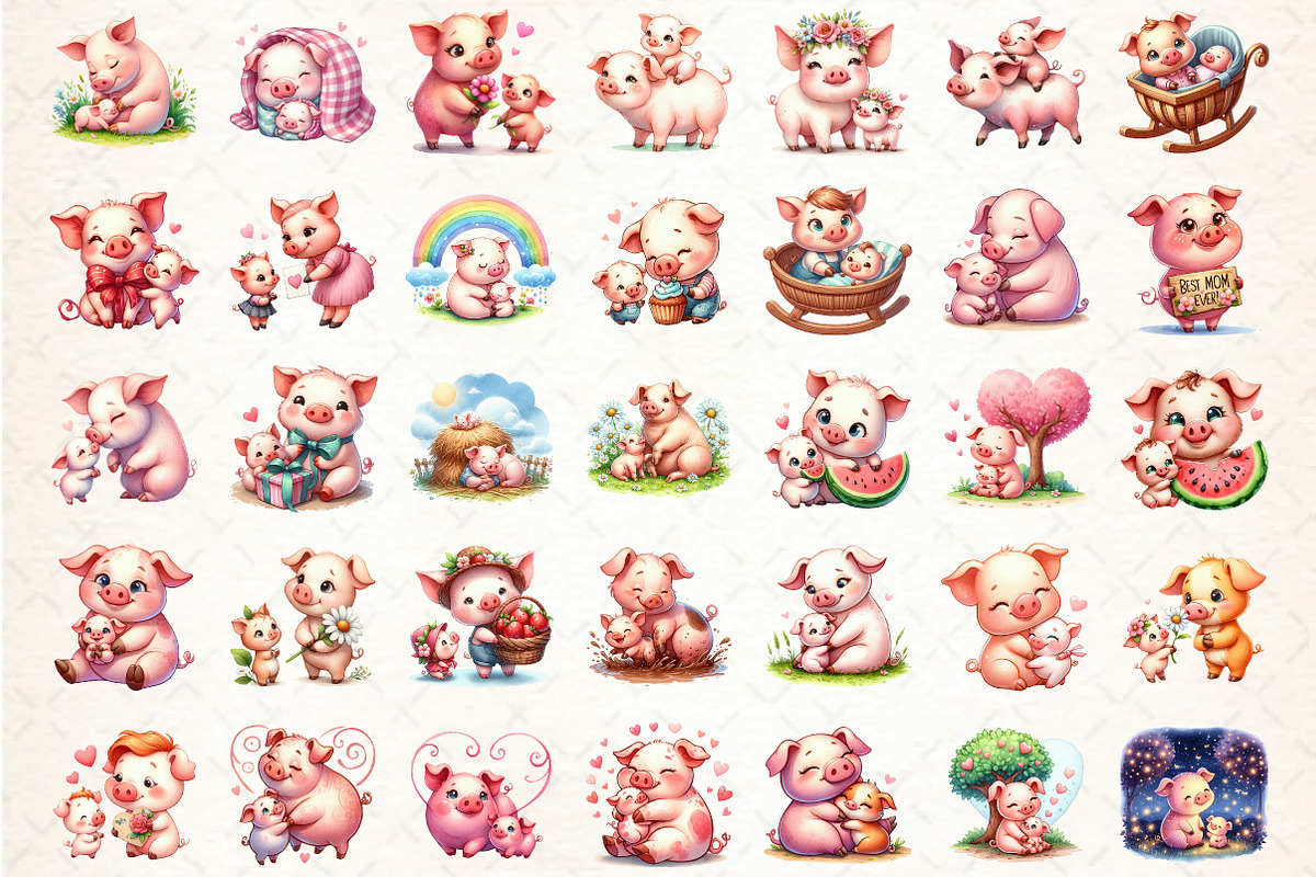 Pig Mothers Day Clipart, an Illustration by DreamCafeArt (Photo 2 of 3)