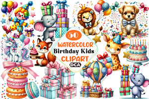 Watercolor Kids Birthday Party, an Illustration by DreamCafeArt