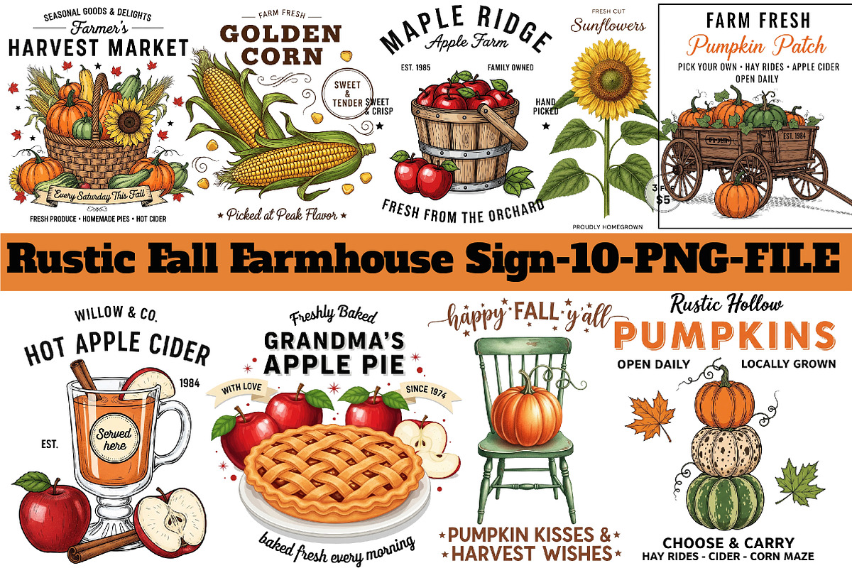 Rustic Fall Farmhouse Sign, an Illustration by DreamArtGraphic (Photo 1 of 4)