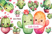 Adorable Cactus Clipart 30 PNG, an Object Illustration by Whimsy Brush Studio (Thumbnail 1 of 6)
