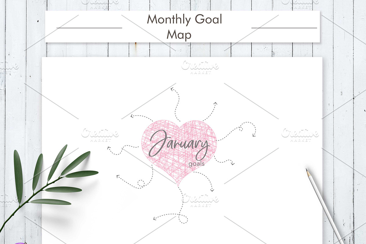 Monthly Goal Map Planner, a Stationery Template by HelArtShop (Photo 1 of 3)