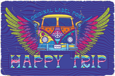 Happy Trip, a Symbol Font by Vozzy Vintage Fonts
