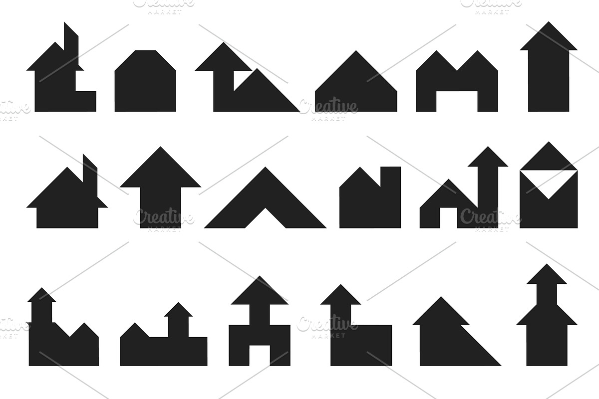Tangram building black silhouette, an Object Illustration by YummyBuum
