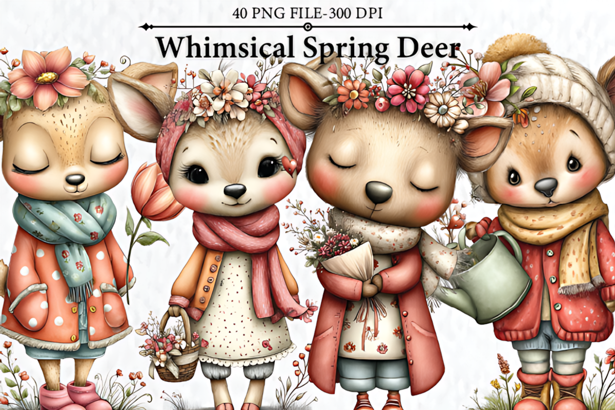 Whimsical Spring Deer Clipart, a Seasonal Illustration by HueNestify (Photo 1 of 3)