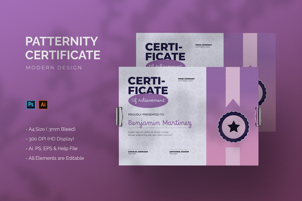 Patternity - Certificate Template, a Print Template by StreaksideStd