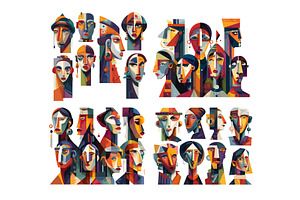 Cubism portraits faces cartoon, an Object Illustration by Onyx