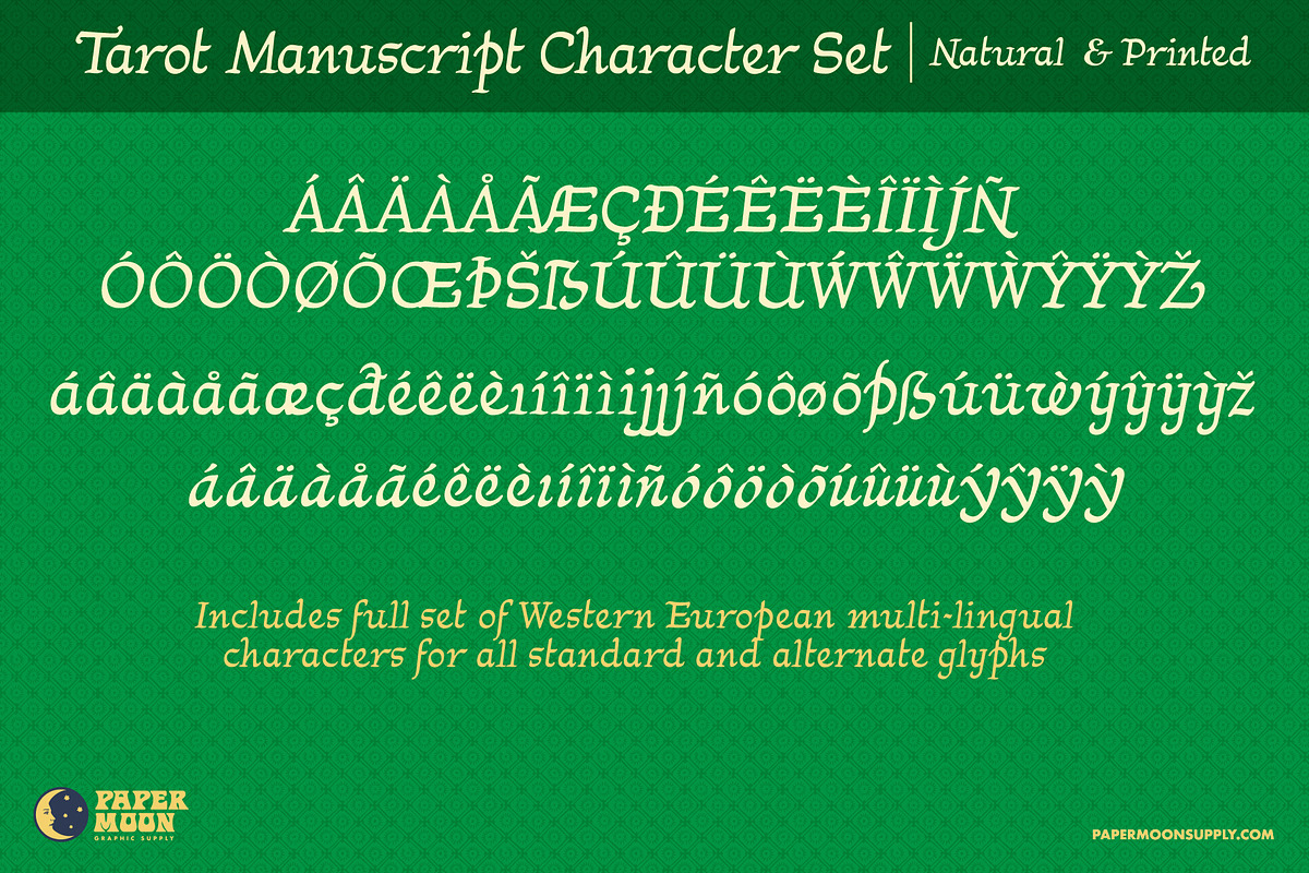 PM Tarot Manuscript Script Font, a Script Font by Paper Moon Graphic Supply (Photo 3 of 10)