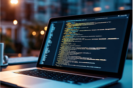 Laptop displaying colorful code on, a Technology Photo by Sergey Kotenev