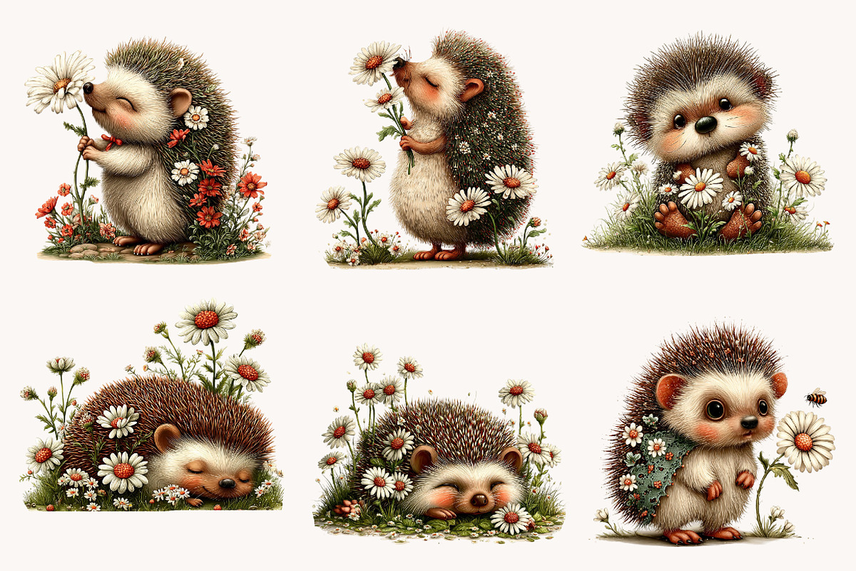 Whimsical Summer Hedgehog with daisy, an Illustration by Designworld (Photo 3 of 10)