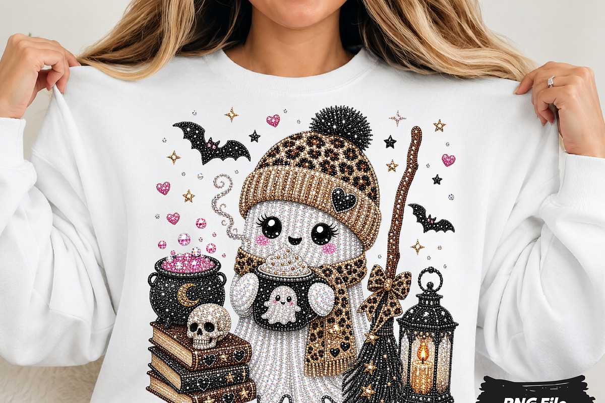 Cute Rhinestone Ghost PNG (3), a Seasonal Illustration by DreamCafeArt (Photo 1 of 6)