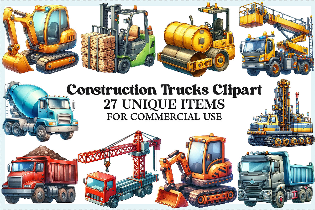 Construction Trucks Clipart Bundle, an Illustration by Craft Nest (Photo 1 of 6)
