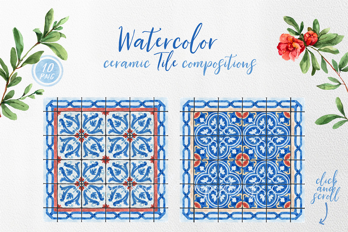 Pomegranate, ceramic tile watercolor, an Illustration by Alamella (Photo 2 of 7)