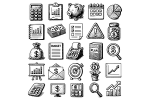 Finance Budget Icon Set, an Object Graphic by nikagraphic