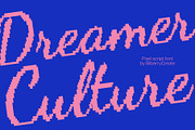Dreamer Culture is a pixel script, a Script Font by BilberryCreates (Thumbnail 1 of 11)