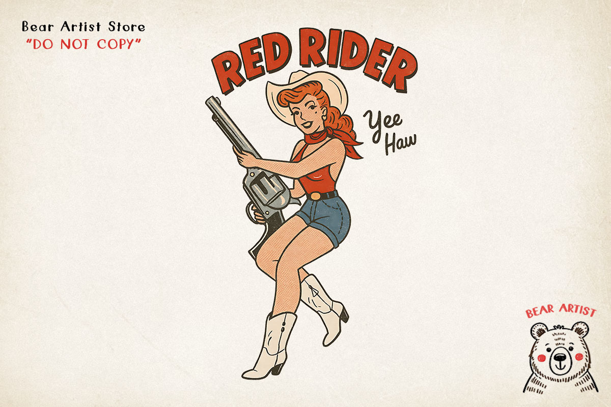 Retro Pin-Up Cowgirl Clipart Bundle, a Graphic by GlitterCraft (Photo 61 of 61)