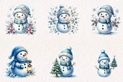 Watercolor Blue Snowman, a Seasonal Illustration by CreationArt (Thumbnail 4 of 7)