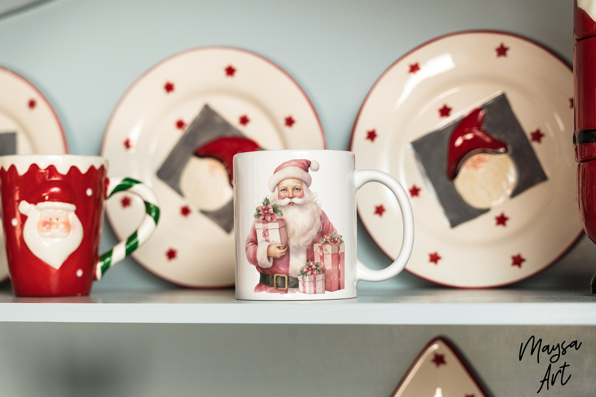 Pink Santa Watercolor Clipart Set, a Seasonal Illustration by Maysa Art (Photo 5 of 6)
