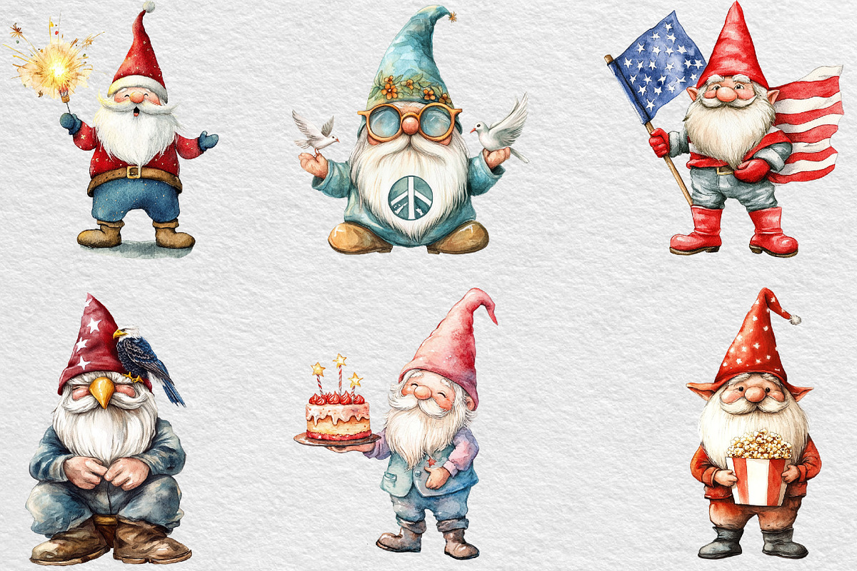 Watercolor Patriotic Gnome Clipart, an Illustration by Black Bird Studio (Photo 5 of 6)