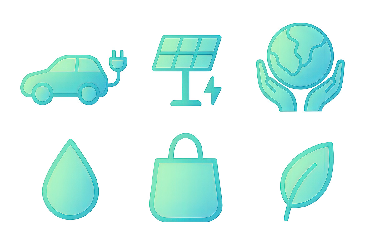 Eco icon set illustrating sustainabi, an Illustration by Dvoevnore photos