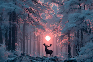 Deer with rising sun between its, an Illustration by Lukas Jonaitis SHOP