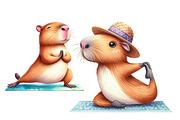 Capybaras yoga PNG collection, an Animal Illustration by Whimsy Brush Studio (Thumbnail 8 of 9)